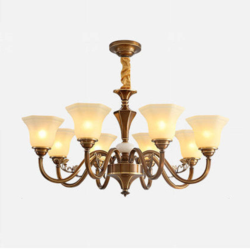 Rustic Copper Iron Glass Marble Column Bell Chandelier