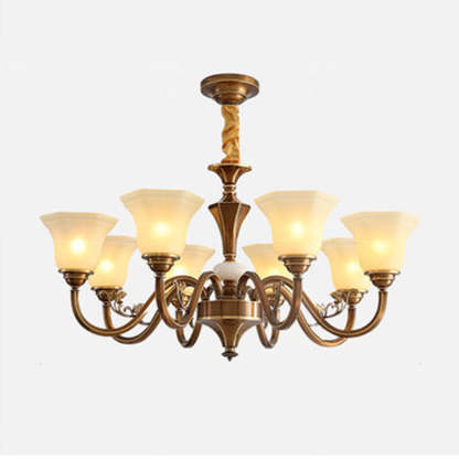 Rustic Copper Iron Glass Marble Column Bell Chandelier