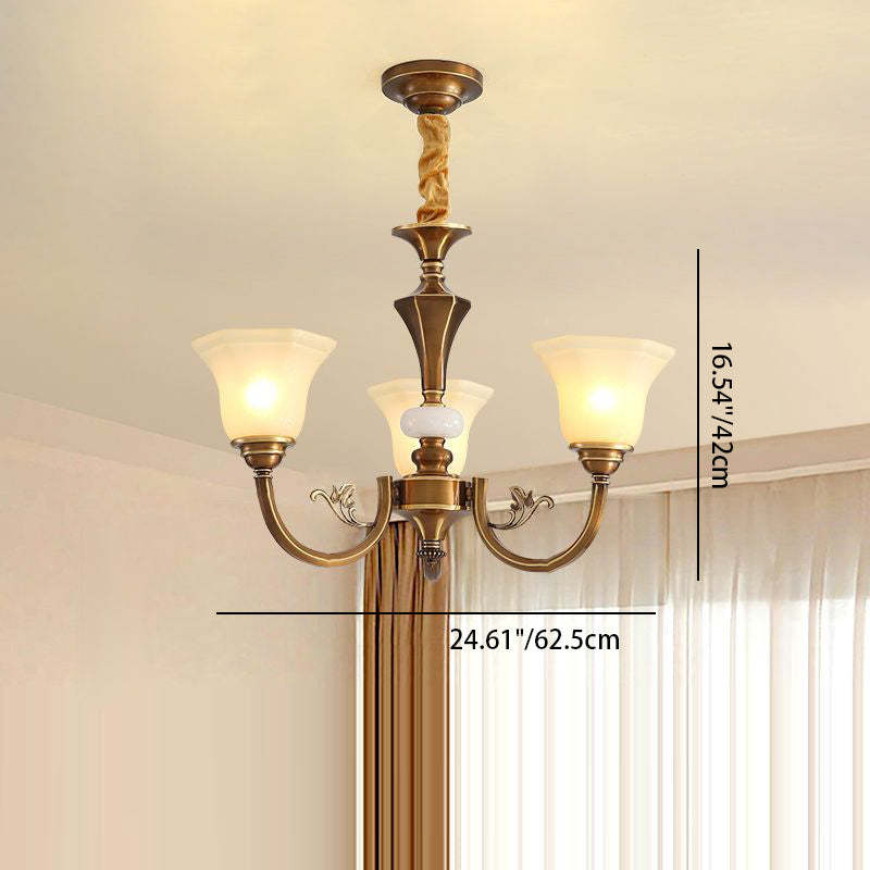 Rustic Copper Iron Glass Marble Column Bell Chandelier — 10 / 110V-120V For US/CA