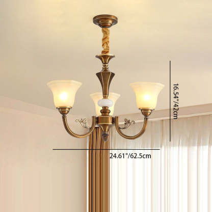 Rustic Copper Iron Glass Marble Column Bell Chandelier — 10 / 110V-120V For US/CA