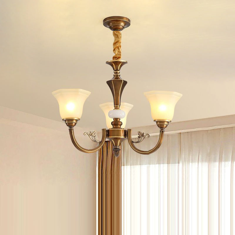 Rustic Copper Iron Glass Marble Column Bell Chandelier