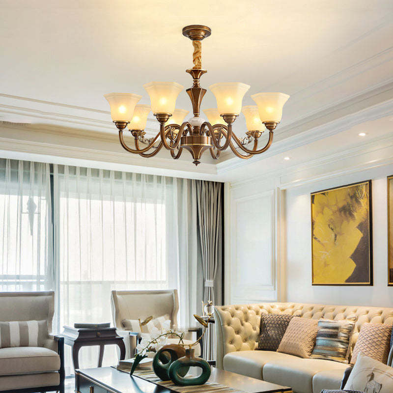 Rustic Copper Iron Glass Marble Column Bell Chandelier — 6 / 110V-120V For US/CA