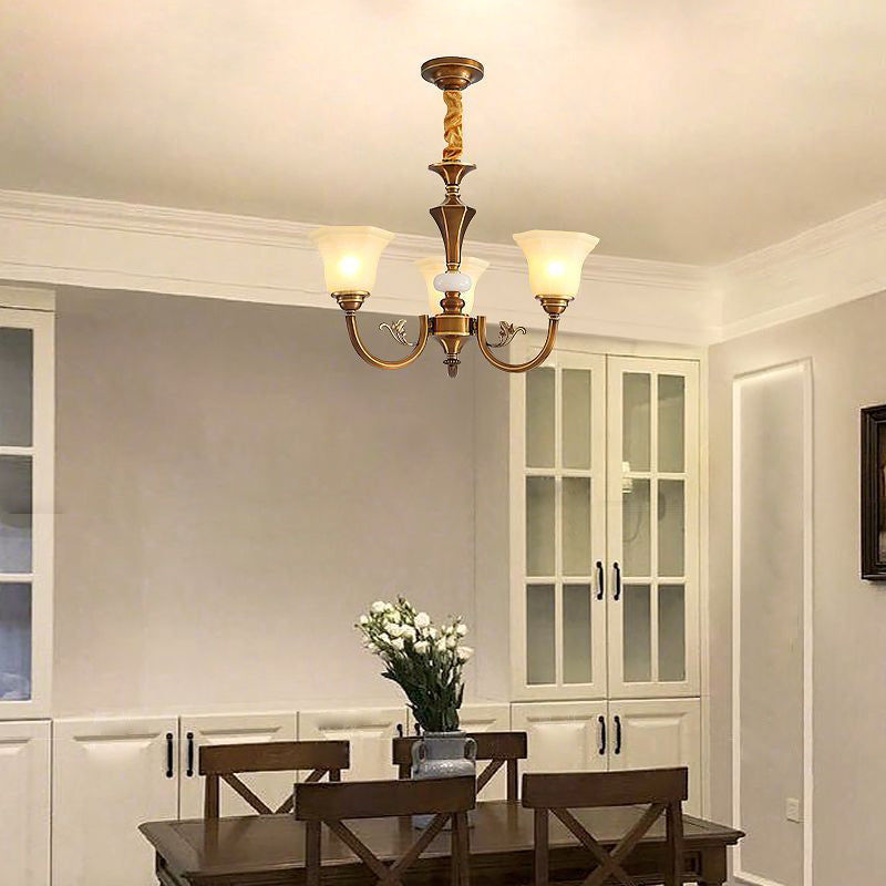 Rustic Copper Iron Glass Marble Column Bell Chandelier — 6 / 220V-240V For UK/AU