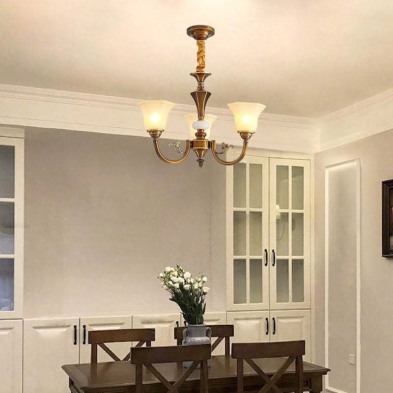 Rustic Copper Iron Glass Marble Column Bell Chandelier — 6 / 220V-240V For UK/AU