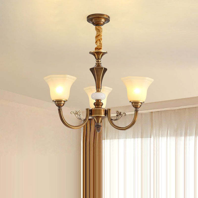 Rustic Copper Iron Glass Marble Column Bell Chandelier
