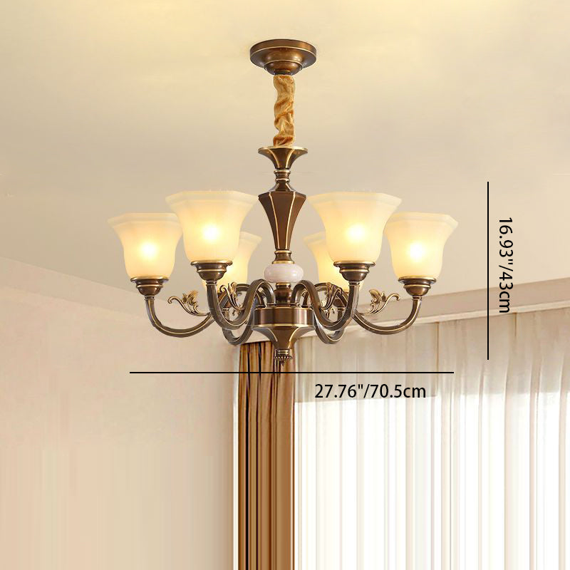 Rustic Copper Iron Glass Marble Column Bell Chandelier — 10 / 220V-240V For UK/AU