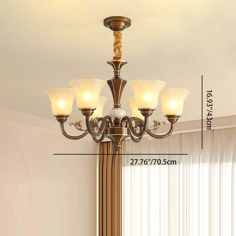 Rustic Copper Iron Glass Marble Column Bell Chandelier — 10 / 220V-240V For UK/AU