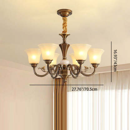 Rustic Copper Iron Glass Marble Column Bell Chandelier — 10 / 220V-240V For UK/AU
