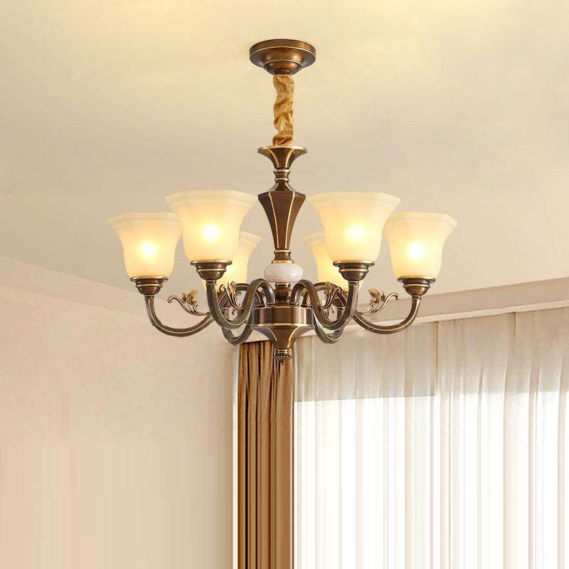 Rustic Copper Iron Glass Marble Column Bell Chandelier