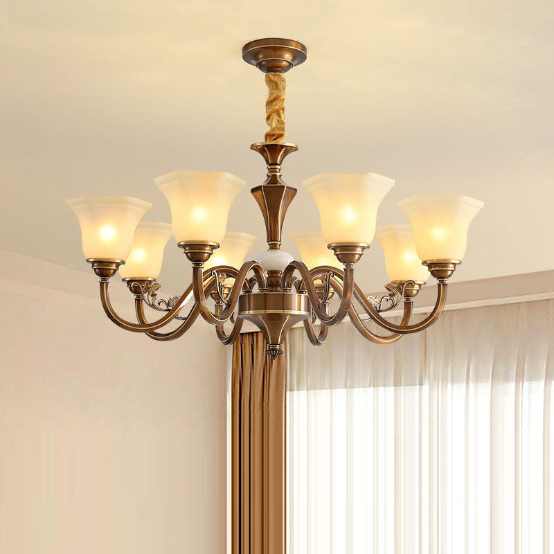 Rustic Copper Iron Glass Marble Column Bell Chandelier