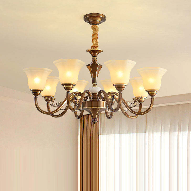 Rustic Copper Iron Glass Marble Column Bell Chandelier