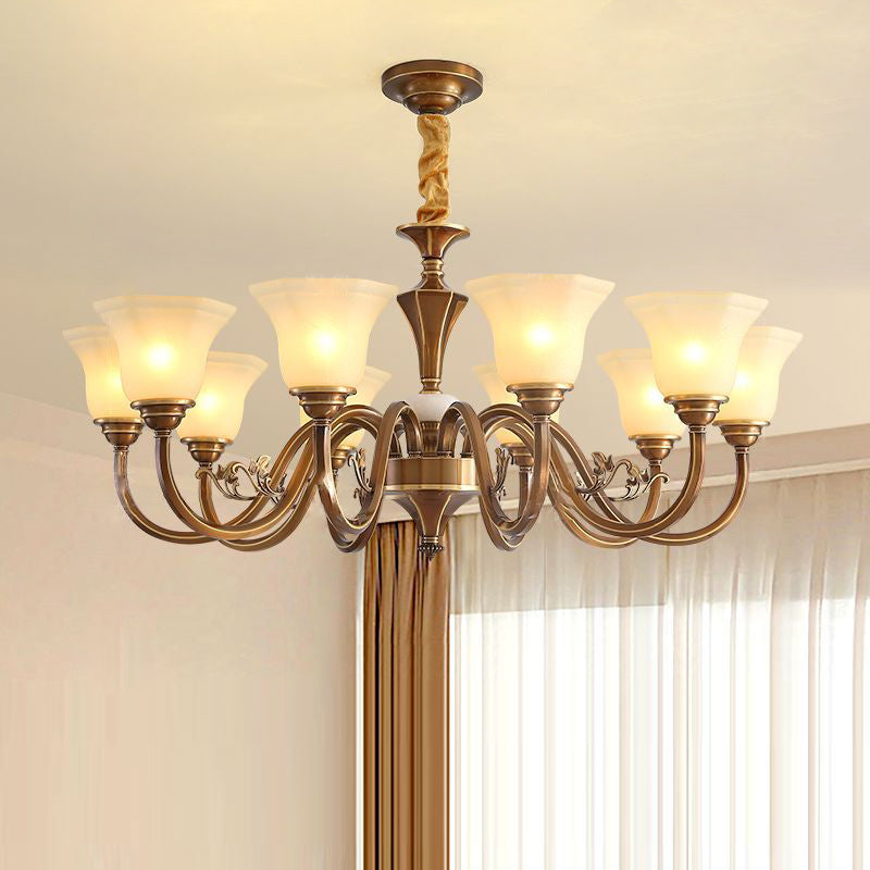Rustic Copper Iron Glass Marble Column Bell Chandelier