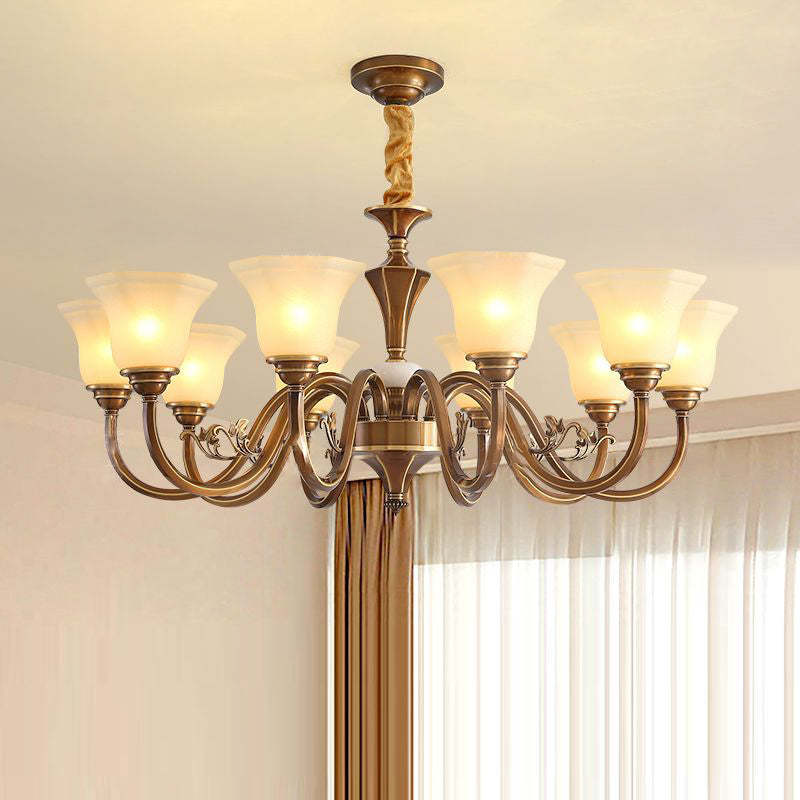 Rustic Copper Iron Glass Marble Column Bell Chandelier