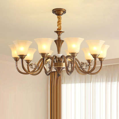 Rustic Copper Iron Glass Marble Column Bell Chandelier