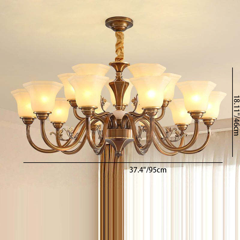 Rustic Copper Iron Glass Marble Column Bell Chandelier