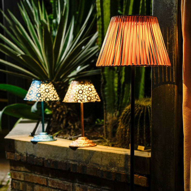 Japanese Solar Rechargeable Conic Woven Iron Floor Lamp