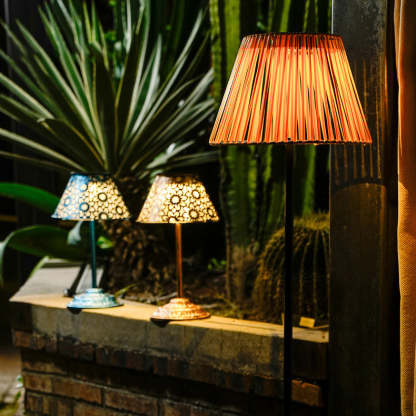 Japanese Solar Rechargeable Conic Woven Iron Floor Lamp