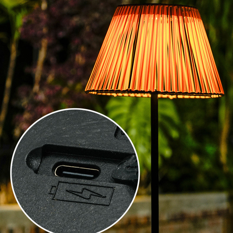 Japanese Solar Rechargeable Conic Woven Iron Floor Lamp
