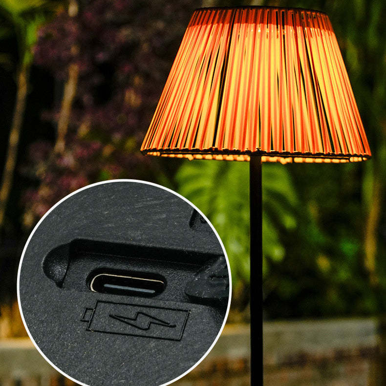Japanese Solar Rechargeable Conic Woven Iron Floor Lamp