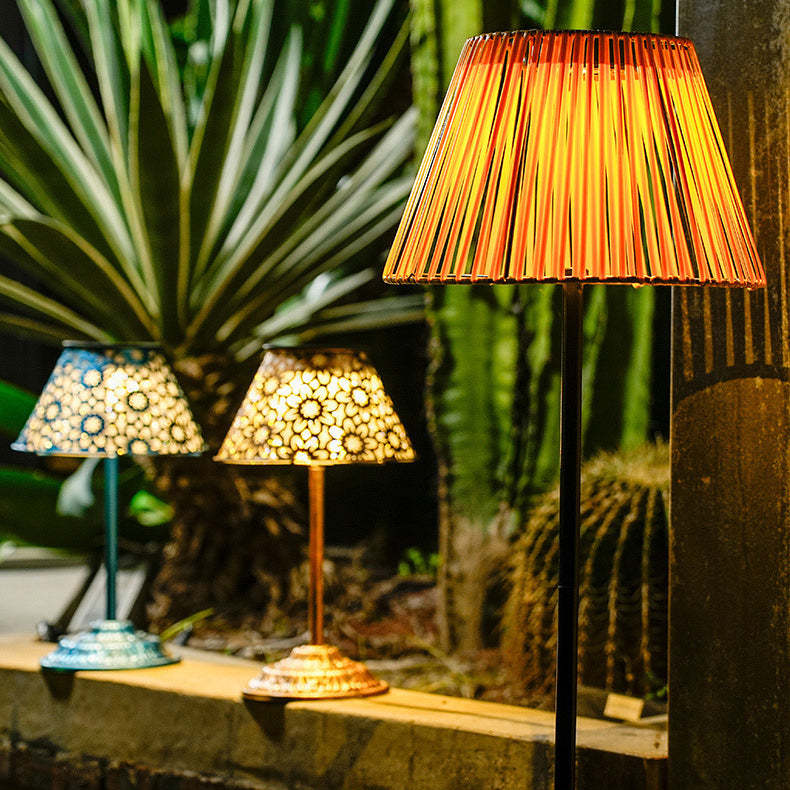 Japanese Solar Rechargeable Conic Woven Iron Floor Lamp
