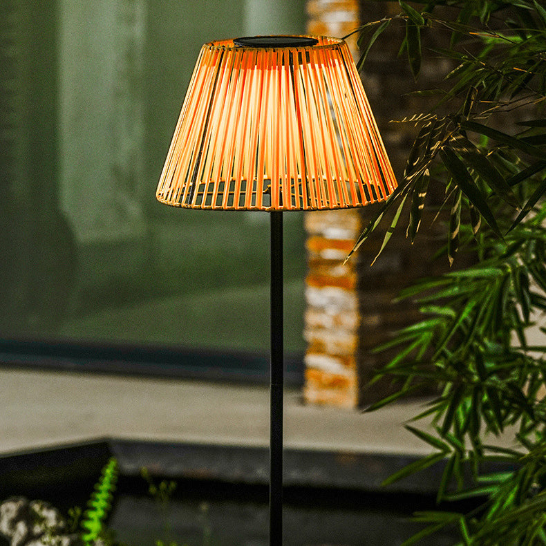 Japanese Solar Rechargeable Conic Woven Iron Floor Lamp