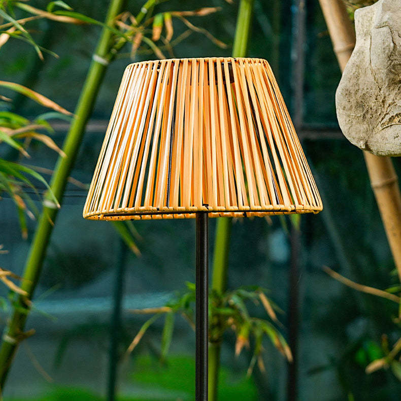 Japanese Solar Rechargeable Conic Woven Iron Floor Lamp