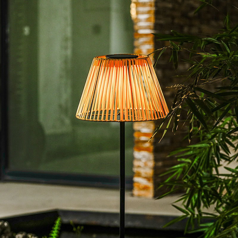 Japanese Solar Rechargeable Conic Woven Iron Floor Lamp