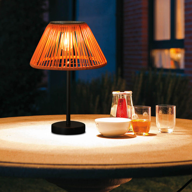 Farmhouse Solar Rattan Conic Outdoor Table Lamp