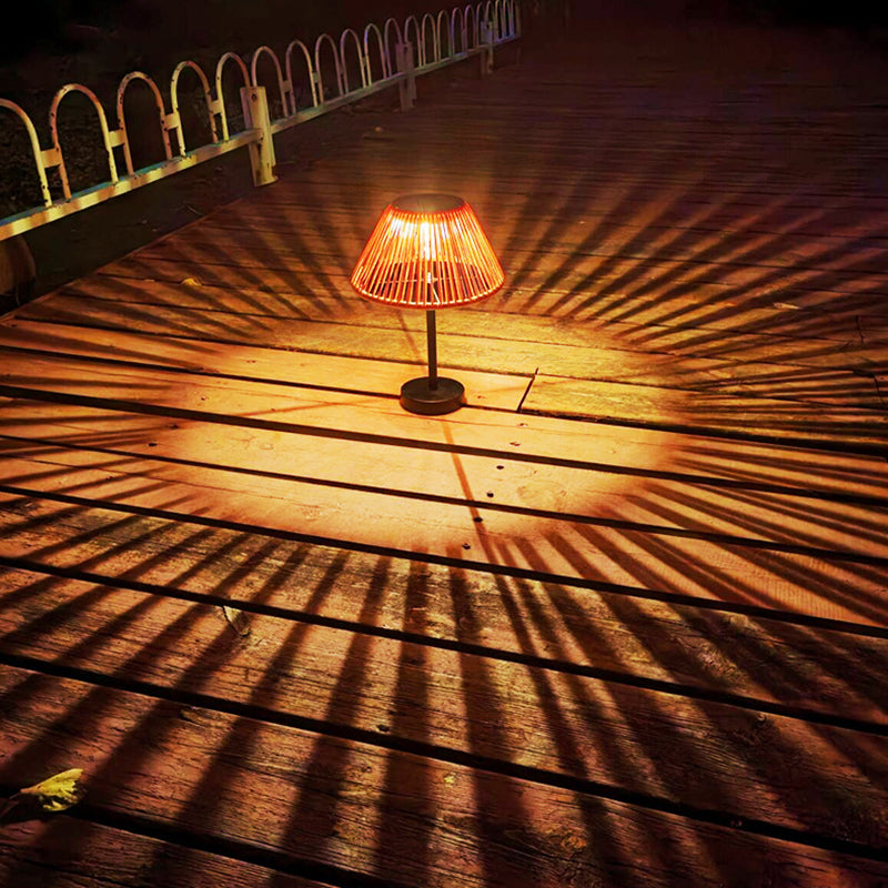 Farmhouse Solar Rattan Conic Outdoor Table Lamp