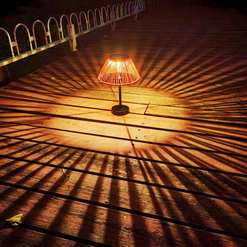 Farmhouse Solar Rattan Conic Outdoor Table Lamp