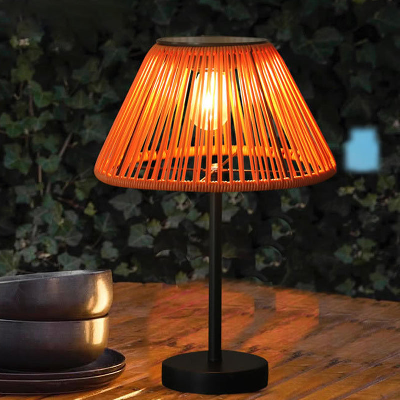 Farmhouse Solar Rattan Conic Outdoor Table Lamp