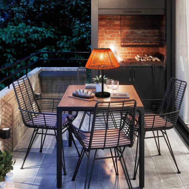 Farmhouse Solar Rattan Conic Outdoor Table Lamp