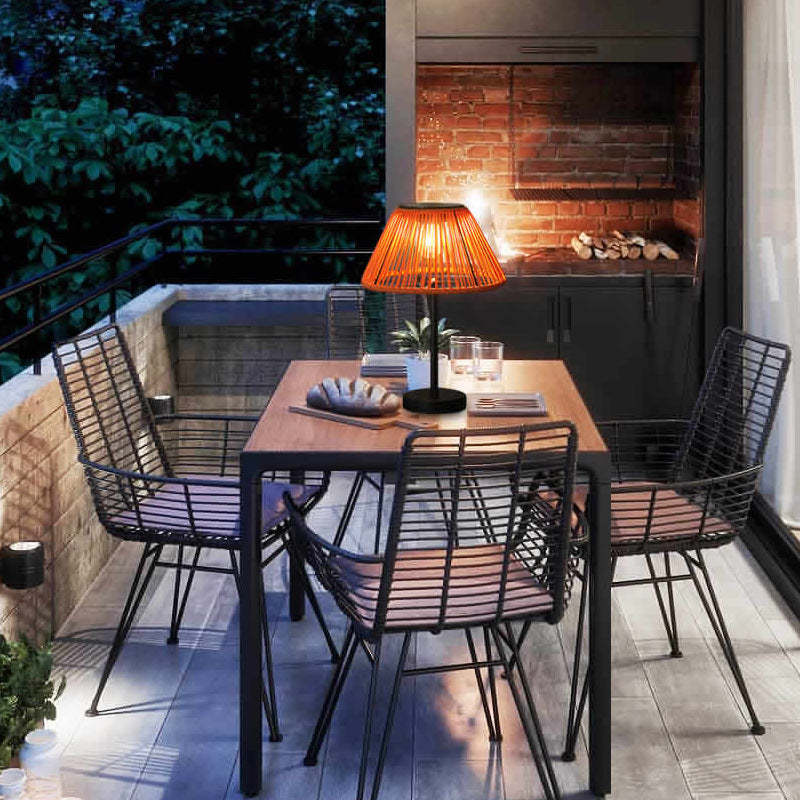 Farmhouse Solar Rattan Conic Outdoor Table Lamp