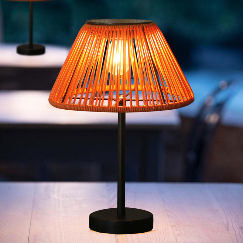 Farmhouse Solar Rattan Conic Outdoor Table Lamp