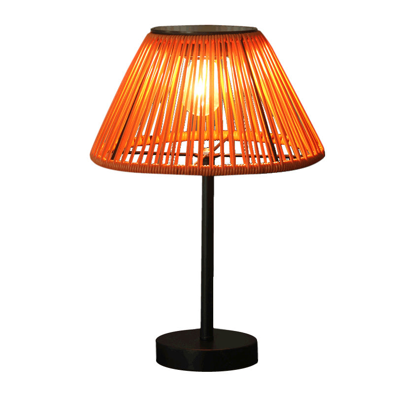 Farmhouse Solar Rattan Conic Outdoor Table Lamp