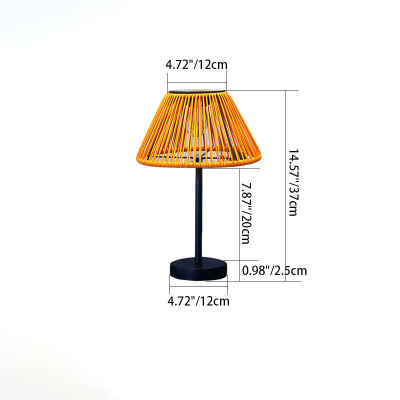 Farmhouse Solar Rattan Conic Outdoor Table Lamp