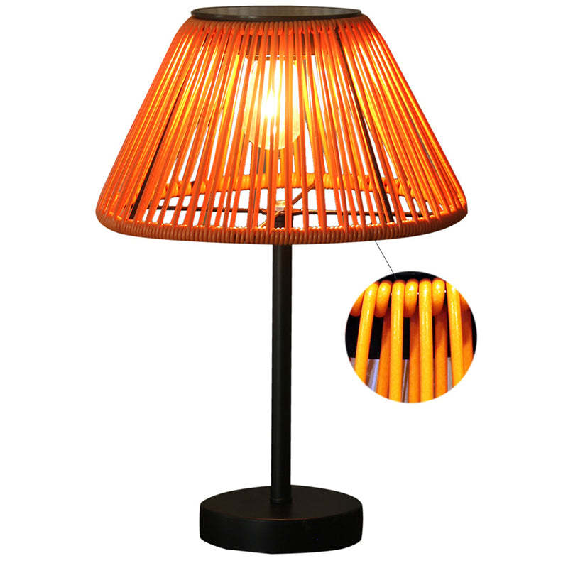 Farmhouse Solar Rattan Conic Outdoor Table Lamp