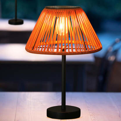 Farmhouse Solar Rattan Conic Outdoor Table Lamp