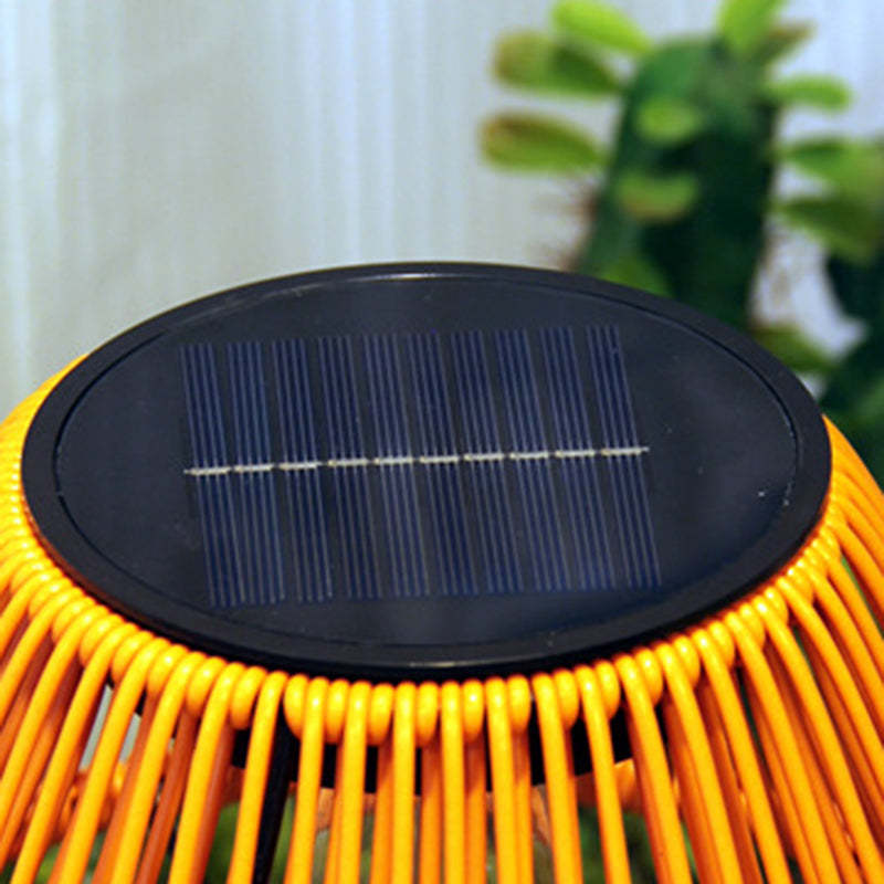 Farmhouse Solar Rattan Conic Outdoor Table Lamp
