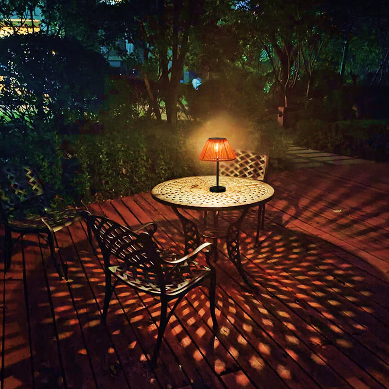 Farmhouse Solar Rattan Conic Outdoor Table Lamp