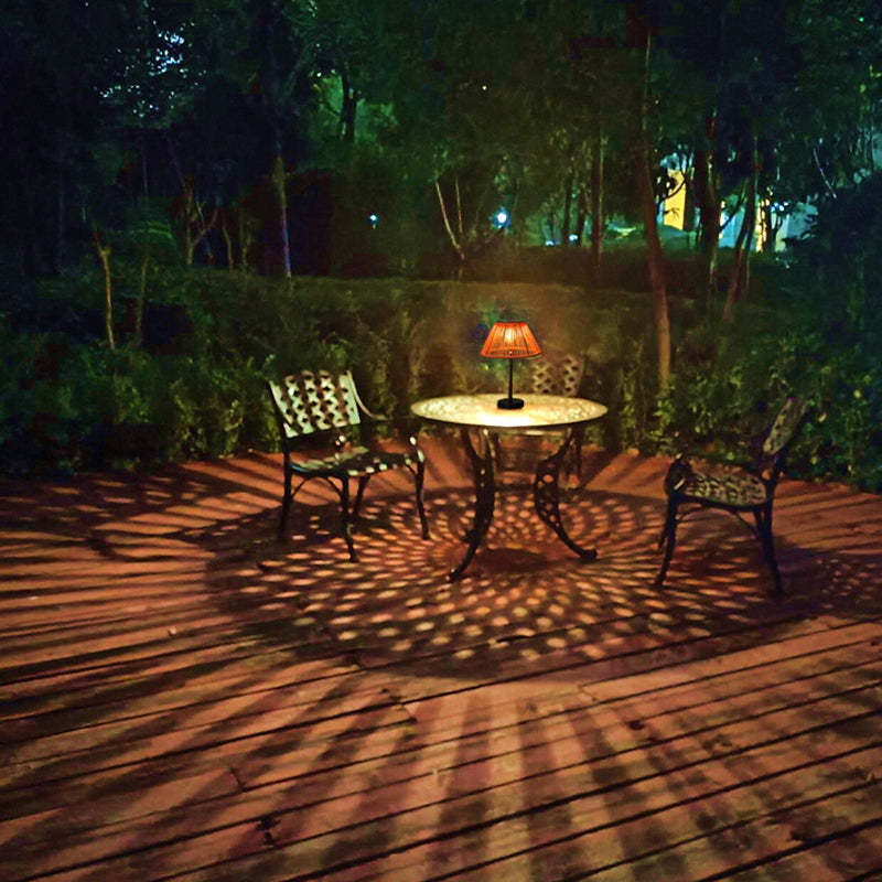 Farmhouse Solar Rattan Conic Outdoor Table Lamp