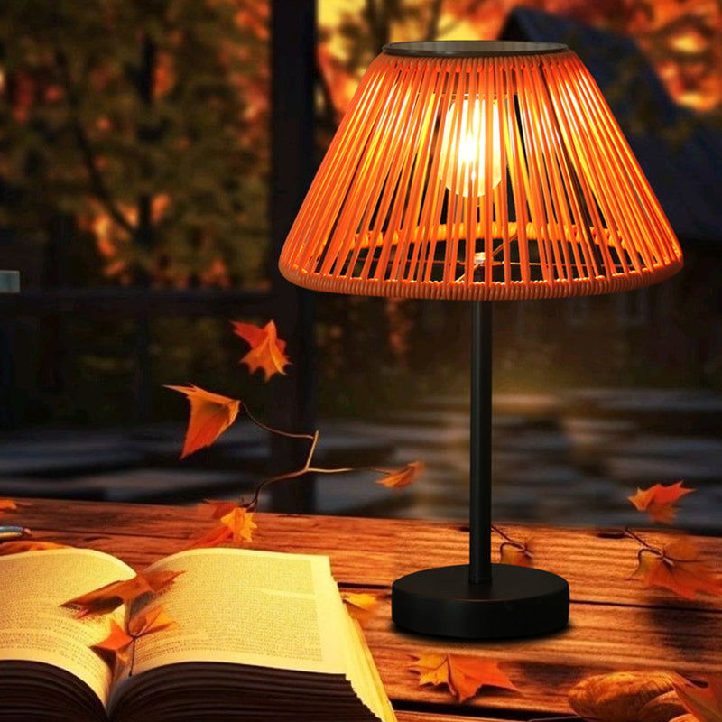 Farmhouse Solar Rattan Conic Outdoor Table Lamp