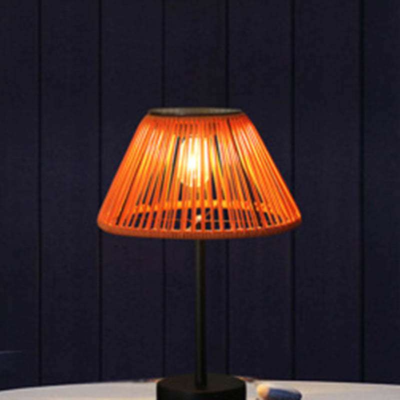 Farmhouse Solar Rattan Conic Outdoor Table Lamp