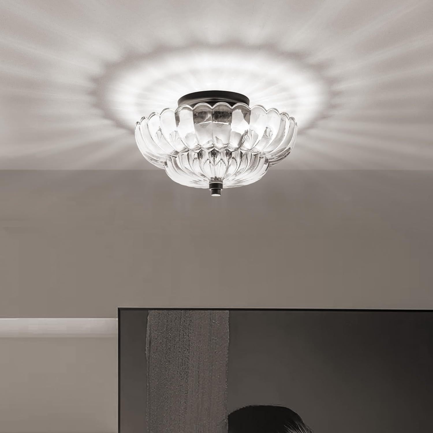 Retro Glass Iron Floral Petal Ceiling Light