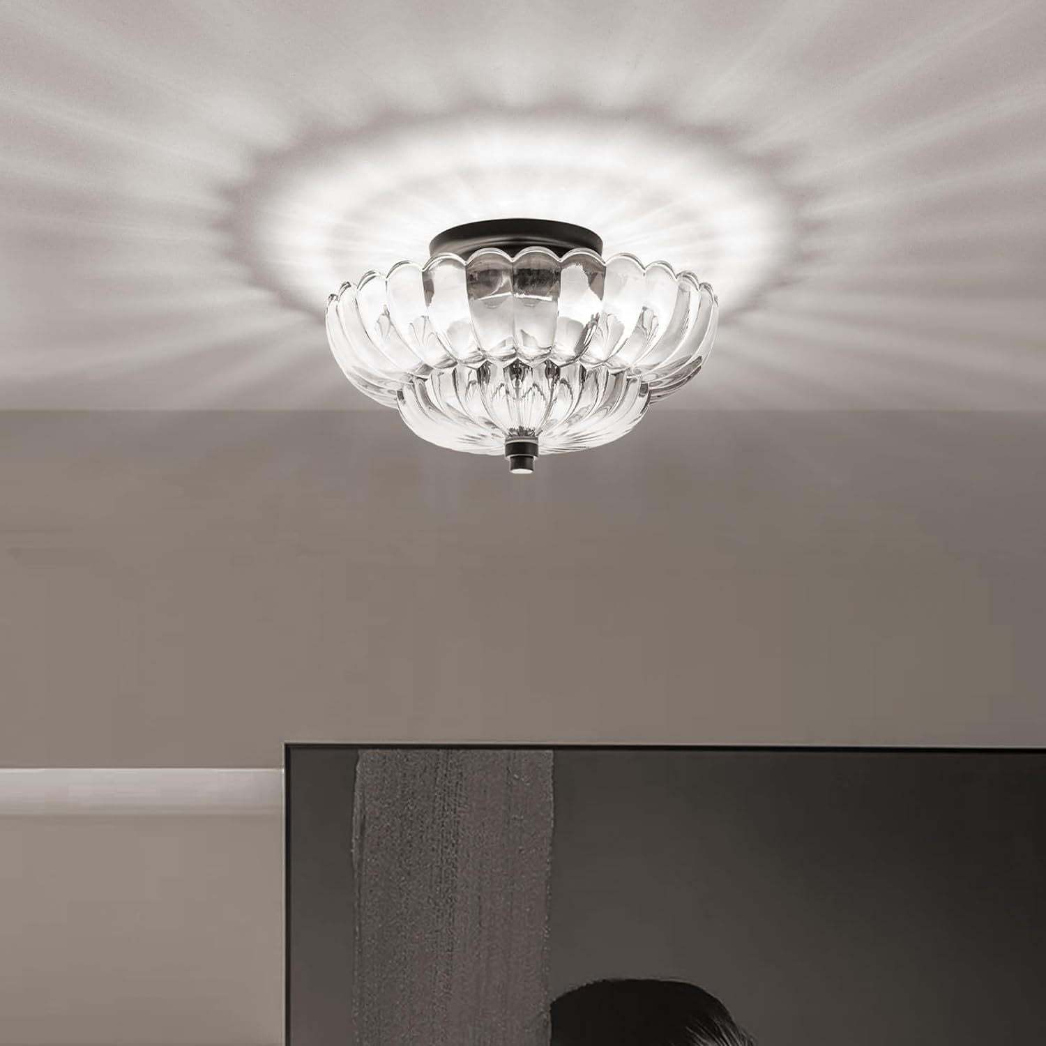 Retro Glass Iron Floral Petal Ceiling Light