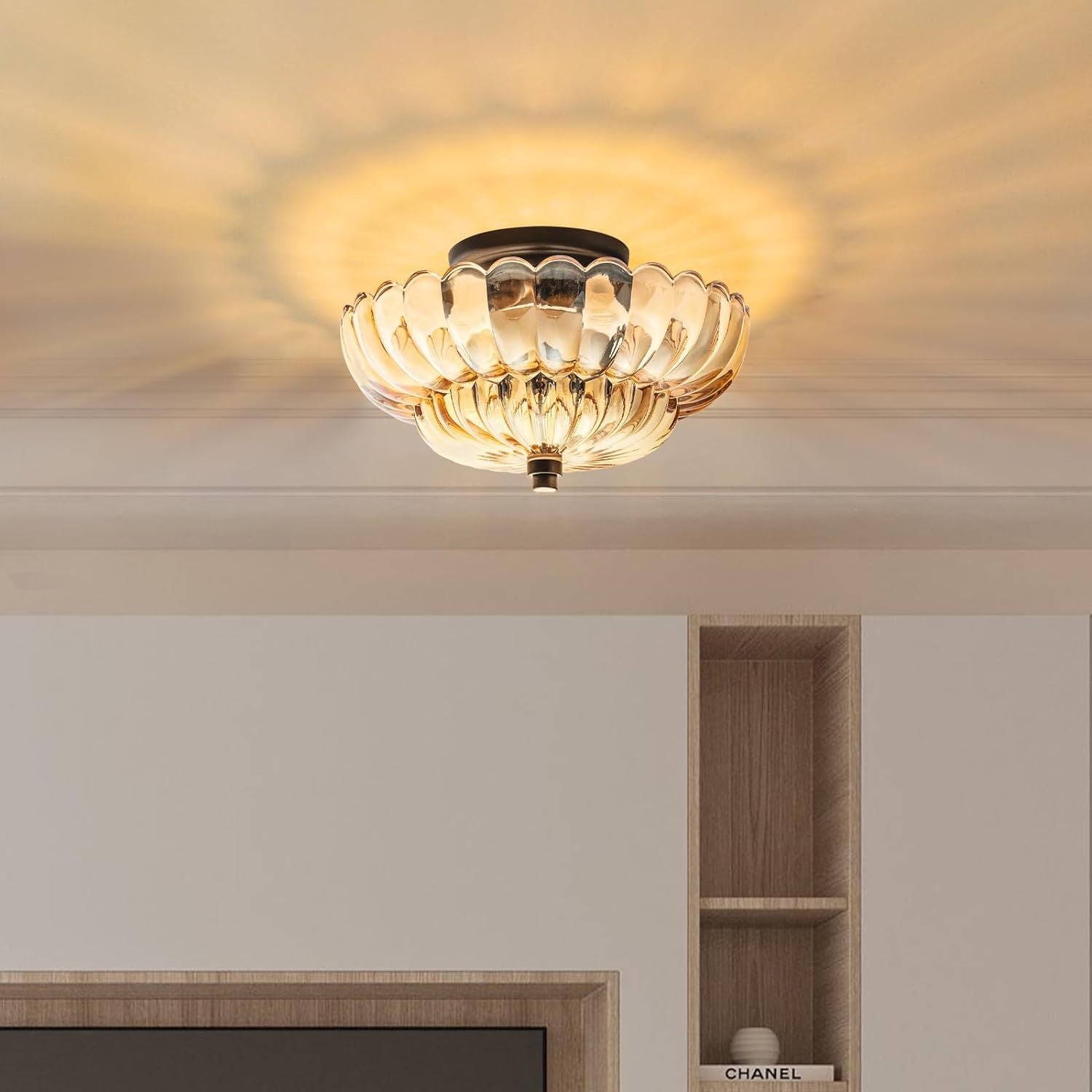 Retro Glass Iron Floral Petal Ceiling Light