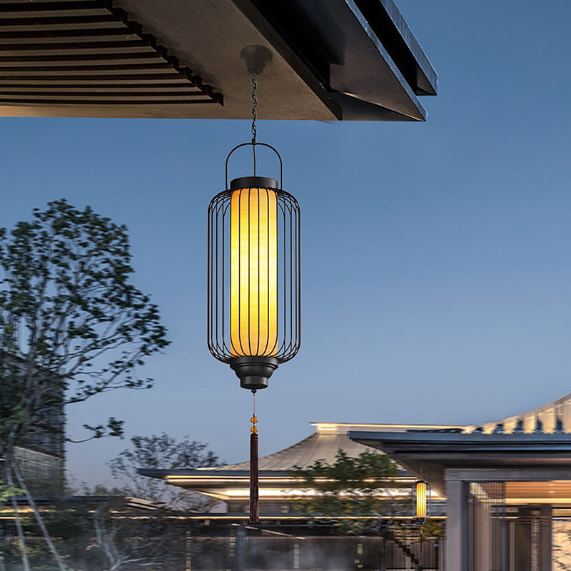 Chinese Carbon Steel Faux Marble Lantern Cylinder Cage Light