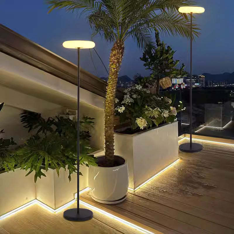 Modern Solar Round Aluminum LED Outdoor Floor Lamp