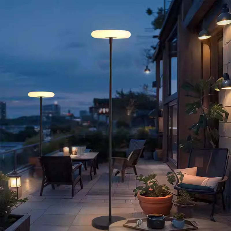 Modern Solar Round Aluminum LED Outdoor Floor Lamp