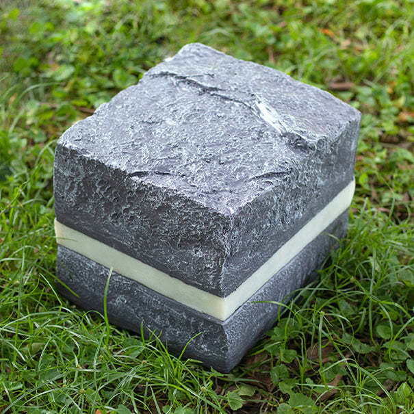 Solar Resin Glass Fiber Faux Stone Stripe Cube Light